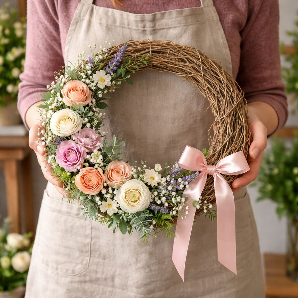 harmónikus tavaszi koszorú készítés kezdőknek