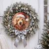 Nyomtatott fa tábla koszorú közép - Karácsonyi golden retriever 11,8cm