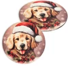 Nyomtatott fa tábla koszorú közép - Karácsonyi golden retriever 11,8cm