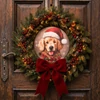 Nyomtatott fa tábla koszorú közép - Karácsonyi golden retriever 11,8cm