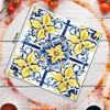 Kép 2/4 - Nyomtatott fa tábla - Mediterrán csempe minta - kék-sárga 12,5x12,5cm