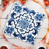 Nyomtatott fa tábla - Mediterrán csempe minta - kék sima 12,5x12,5cm