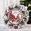 Nyomtatott fa tábla koszorú közép - Merry Christmas manós 14,8cm