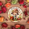 Nyomtatott fa tábla - Hello tavasz kislány koszorú közép 11,8cm