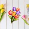 Kép 4/6 - Nyomtatott dekorkarton - 6 szálas színes tulipáncsokor 1db