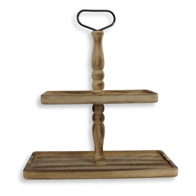 Kétszintes kínáló tál fából barna 40x20cm mag:45cm 12/#