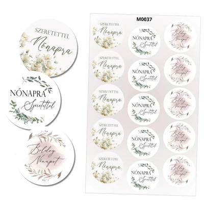 Matrica - Boldog nőnapot kerek matricák - pasztell 15db/lap