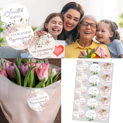 Matrica - Anyák napi kerek matrica Nagymama - pasztell 15db/lap