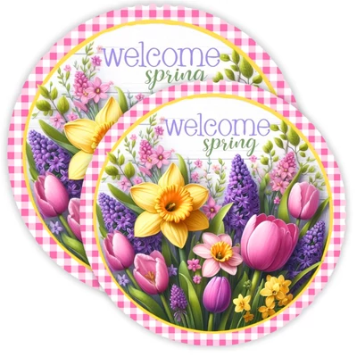 Nyomtatott fa tábla koszorú közép - Welcome Spring 