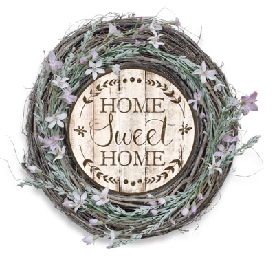 Nyomtatott fa tábla koszorú közép - Home Sweet Home 11,8cm