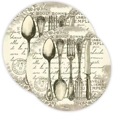  Nyomtatott fa tábla koszorú közép - Vintage evőeszköz