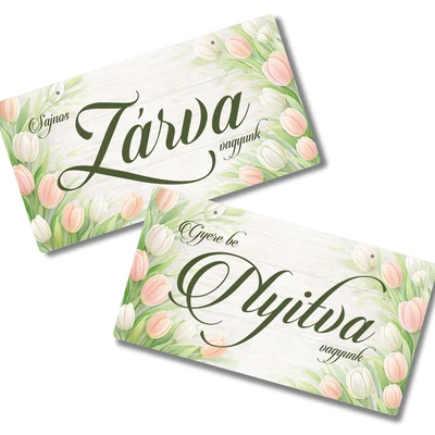 Nyomtatott fa tábla Zárva-Nyitva pasztell tulipán