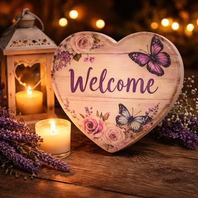 Natúr szív peremes - Pillangós Welcome