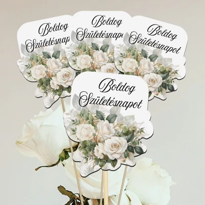 Nyomtatott dekorkarton - Boldog születésnapot virágos tábla - rsz 4db