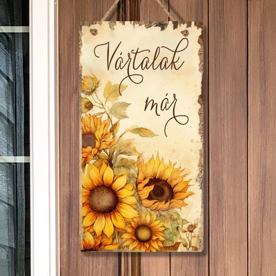 Nyomtatott fa tábla - Napraforgós akasztós tábla 13x24,3cm