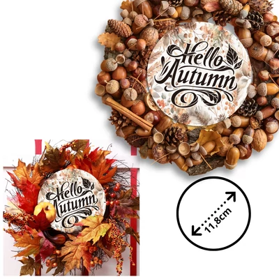 Nyomtatott fa tábla koszorú közép - Hello Autumn 