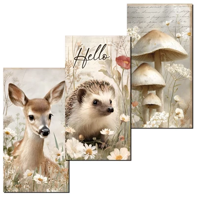 Nyomtatott dekorkarton - Erdei állatok táblák 3db/csomag