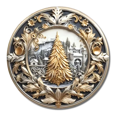 Nyomtatott fa tábla koszorú közép - Arany fenyő 11,8