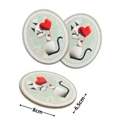 Nyomtatott dekorkarton - Valentin napi cica ovál tábla 3db/cs