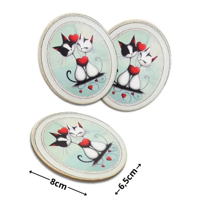  Nyomtatott dekorkarton - Valentin napi szerelmes cicák ovál tábla 3db/cs