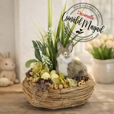 Csináld magad - Nyuszi figurás natúr asztaldísz 20cm