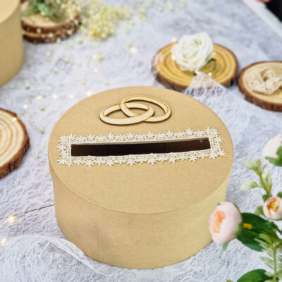 Esküvői persely natúr csipkés 25cm + Gyűrű
