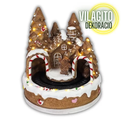 Világítós mézeskalács ház, vonattal