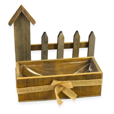 Kerítéses fa virágtartó barna