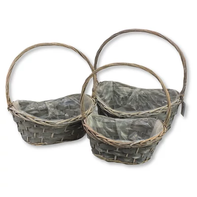 Fonott ovál kosár szett szürke 3db