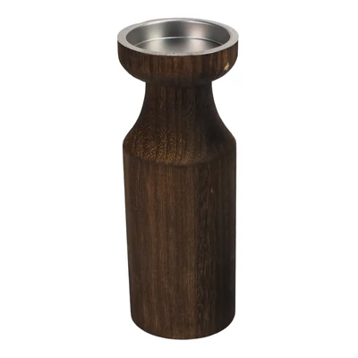 Modern barna fa gyertyatartó fém betéttel 25*10cm