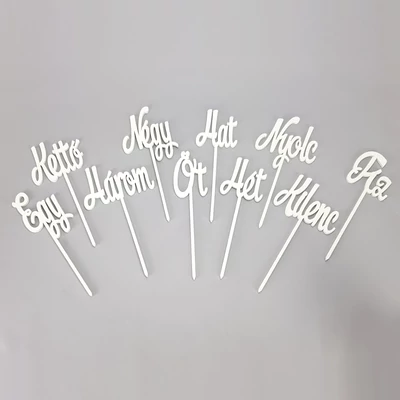 Esküvői beszúrható írott számok 1-10ig fehér 10db/csomag_KIFUTÓ