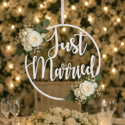 Natúr fa - "Just Married" felirat keretben  40cm