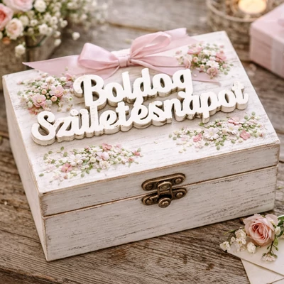 Natúr fa Boldog születésnapot felirat fehér