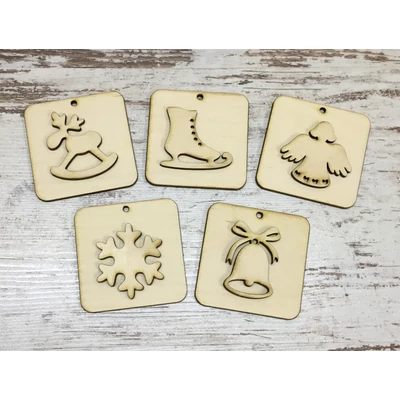 Natúr fa - Karácsonyi négyzet dísz szett 7cm 