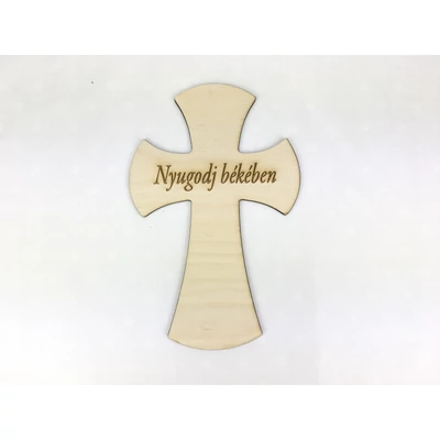 Natúr fa - "Nyugodj békében" íves kereszt 18cm