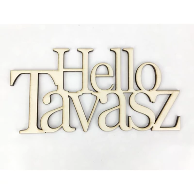 Natúr fa - &quot;Hello Tavasz&quot; felirat koszorúra 10x20cm