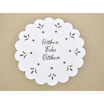 Díszes "Otthon Édes Otthon" tábla koszorúra fehér 18cm