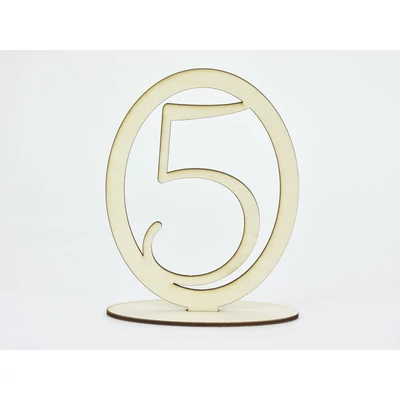 Natúr fa - Asztalszám ovális keretben 5-ös 15,5cm