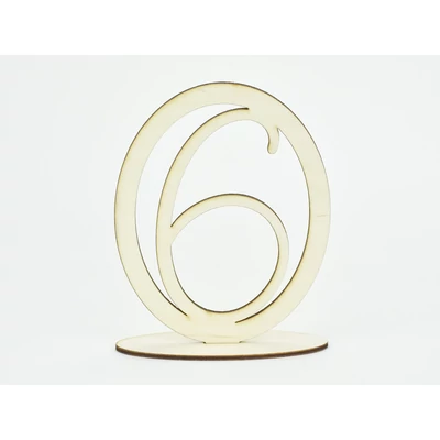 Natúr fa - Asztalszám ovális keretben 6-os 15,5cm