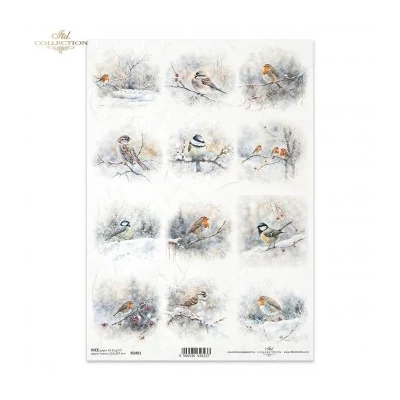 Rizspapír decoupage-hoz téli ágak madárkák A4