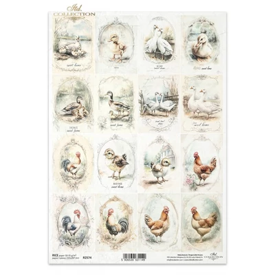 Rizspapír decoupage-hoz vintage szárnyasok A4