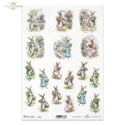 Rizspapír A4 decoupage-hoz nyuszis húsvét