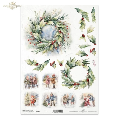 Rizspapír decoupage-hoz karácsony koszorú A4