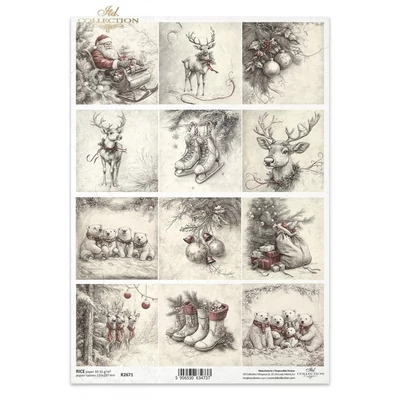 Rizspapír decoupage-hoz karácsony szarvas télapó A4