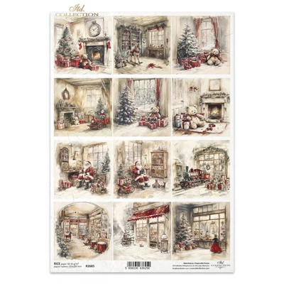 Rizspapír decoupage-hoz vintage karácsony fenyő A4