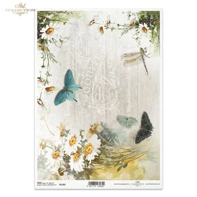 Rizspapír decoupage-hoz pillangó virágos ITD-R1183
