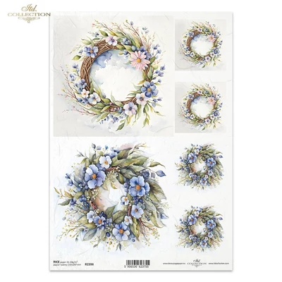 Rizspapír A4 decoupage-hoz virágos koszorú