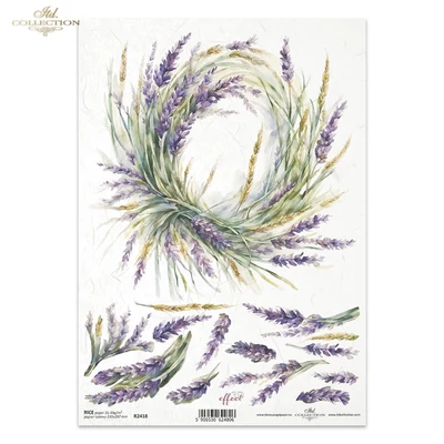 Rizspapír decoupage-hoz levendula koszorú A4