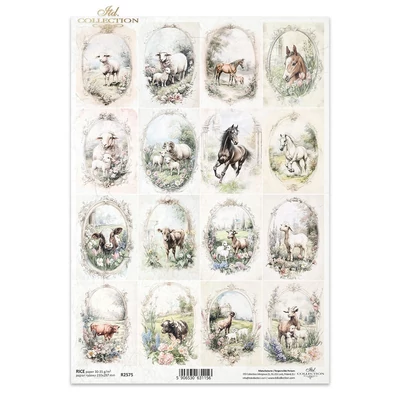 Rizspapír decoupage-hoz vintage tanya állatok A4