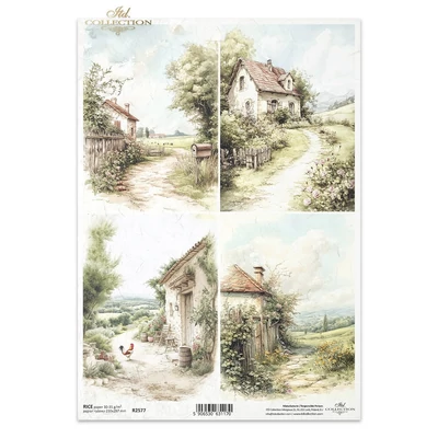 Rizspapír decoupage-hoz vintage cottage otthon A4